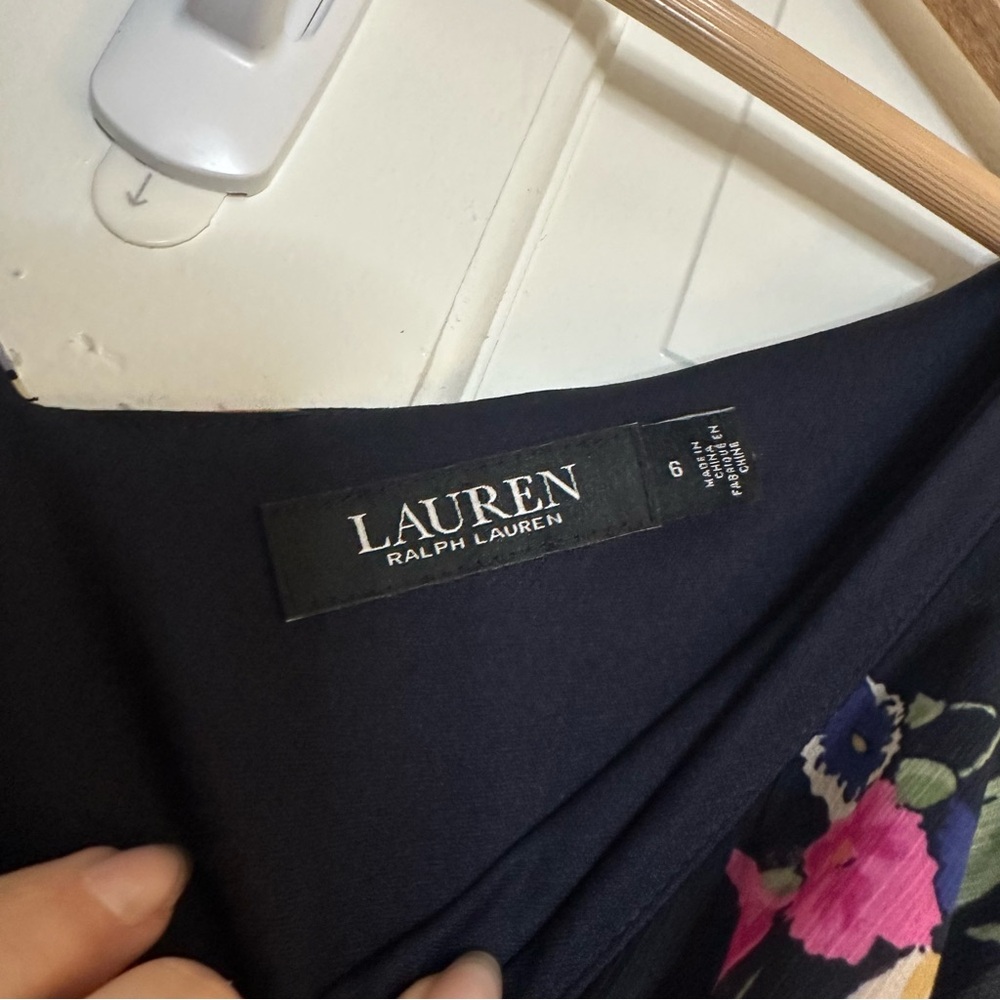 Lauren Ralph Lauren Floral Crinkled Georgette Dress Blue Tiered Ruffle Beaded 6 - Picture 9 of 12